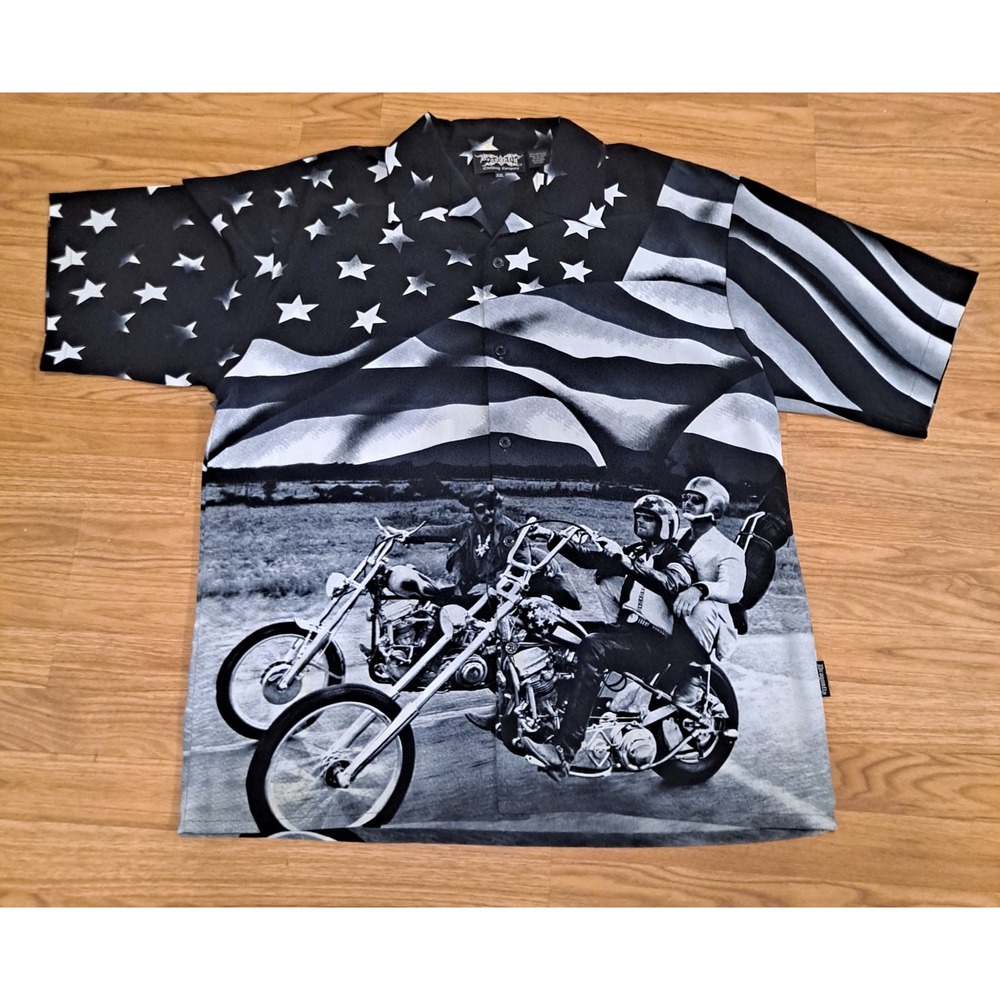 VINTAGE Dragonfly Rockabilly Shirt 2XL Fonda Easy Rider American Flag AOP Y2K